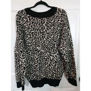 Suzanne Betro WEEKEND Pullover Sweatshirt Black Cream Aminal Print X-Large